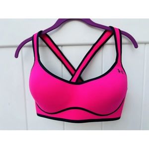 Under Armour Heat Gear Sports Jog Bra Size 36C Pink Black Trim